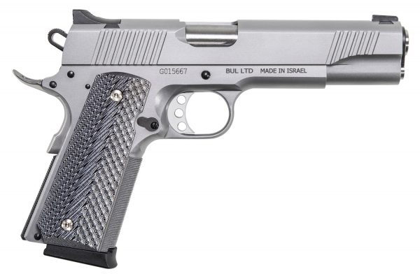 Magnum Research DE1911GSS 1911G  45 ACP 8+1, 5.01" Stainless Steel Bull Barrel, Matte Stainless Steel Serrated Slide & Frame w/Beavertail, Black/Gray G10 Grip, Grip Safety, Right Hand