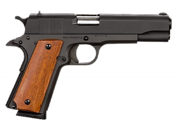 Rock Island 51421MA GI Standard FS *MA Compliant 45 ACP Caliber with 5" Barrel, 8+1 Capacity, Overall Black Parkerized Finish Steel, Beavertail Frame, Serrated Slide & Wood Grip