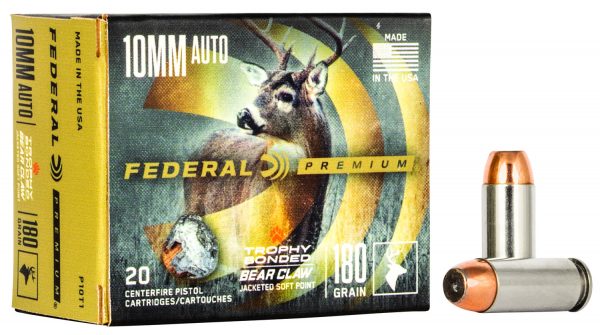 Federal P10T1 Premium  10mmAuto 180gr Trophy Bonded Bear Claw Jacketed Soft Point 20 Per Box/10 Case