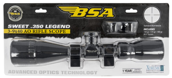 BSA 35039X40AOWRTB Sweet 350 Legend Black Matte 3-9x40mm AO 1" Tube 30/30 Reticle Features Weaver Rings