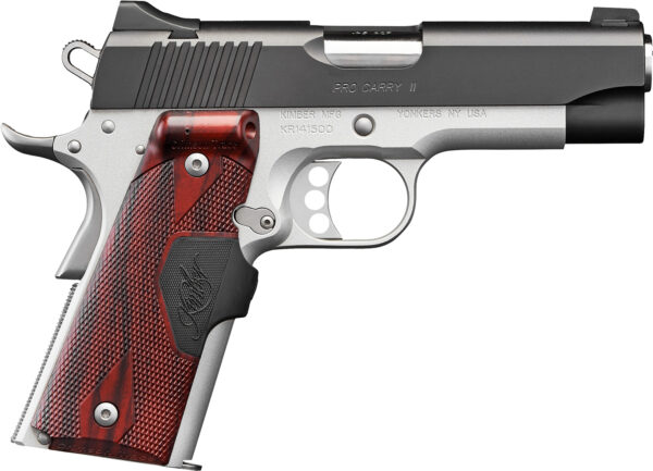 Kimber Mfg.,inc 3200388 Pro Carry II Two-Tone LG 45 ACP 7+1 4" Black Matte Silver Rosewood w/ Integrated Laer Grip