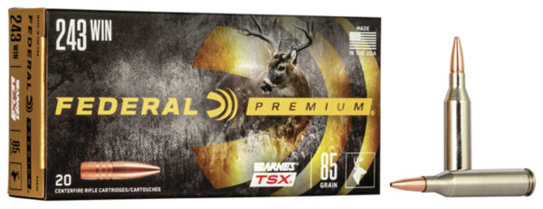 Federal P243K Premium  243Win 85gr Barnes TSX 20 Per Box/10 Case