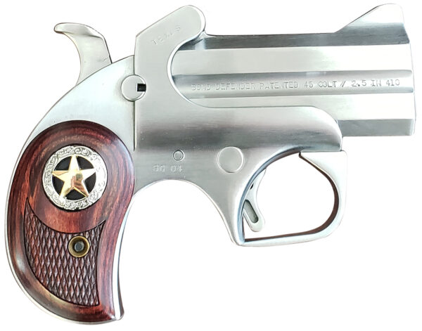 Bond Arms BARD Rustic Defender  45 Colt (LC) Caliber or 2.50" 410 Gauge 2rd 3" Barrel, Stainless Steel Finish, Rosewood Grip w/Integrated Star, Includes Exclusive Holster Package