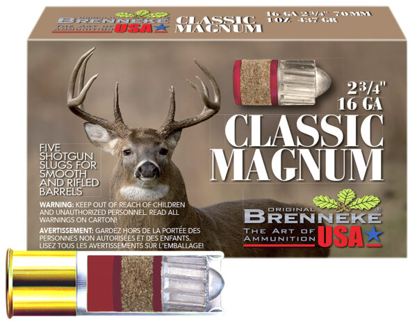 Brenneke SL162CLM Classic Magnum  16Gauge 2.75" 1oz Slug Shot 5 Per Box/50 Case