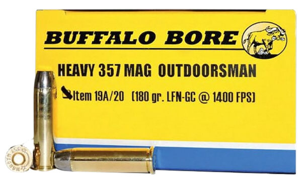 Buffalo Bore Ammunition 19A20 Outdoorsman Strictly Business 357Mag 180gr Hard Cast Flat Nose 20 Per Box/12 Case