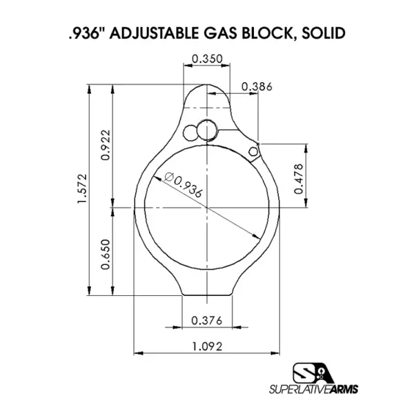 Superlative Arms Adjustable Gas Block .936" Set Screw Melonite, QPQ - Image 4