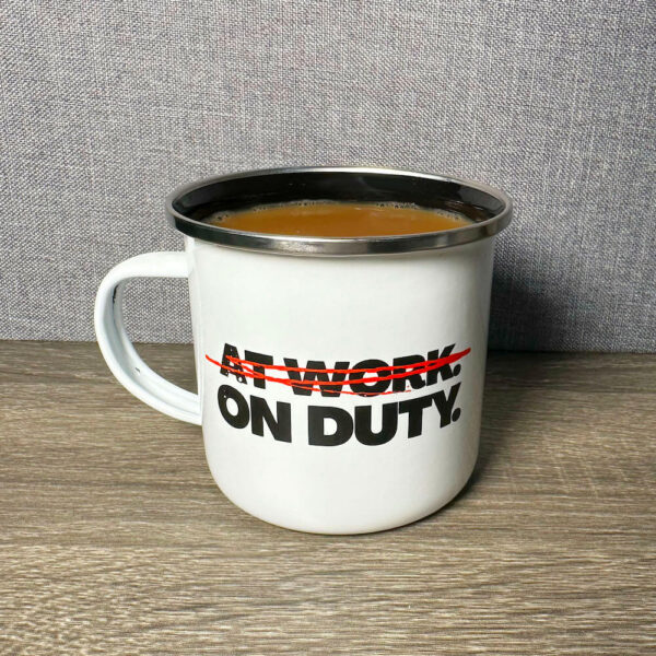 Operation Blackout Coffee Co. Logo & On Duty Enamel Steel Mug 12oz - Image 5