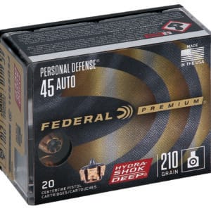 Federal P45HSD1 Premium Personal Defense 45ACP 210gr Hydra-Shok Deep Hollow Point 20 Per Box/10 Case