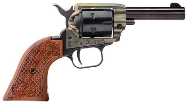 Heritage Mfg BK22CH3WBRN10 Barkeep  22 LR 6 Shot, 3" Black Oxide Steel Barrel, Simulated Case Hardened Zinc Alloy Frame, Black Oxide Cylinder, Custom Scroll Wood Grip, Manual Safety, Exposed Hammer