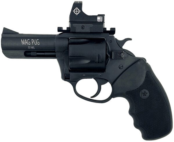 Charter Arms 13535 Mag Pug  Large 357 Mag 5 Shot, 3" Black Passivate Steel Barrel & Cylinder, Black Passivate Steel w/Picatinny Rail Frame. Black Combat Rubber Grip, Includes Micro Optic