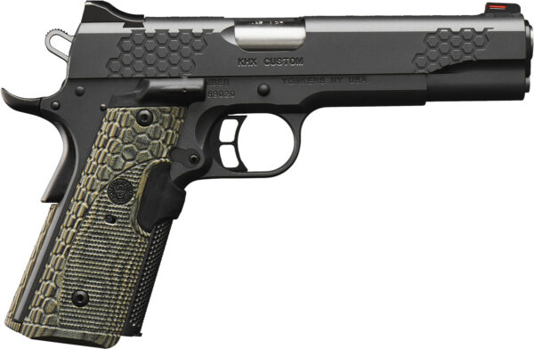 Kimber Mfg, Inc 3000358 KHX Custom 45 ACP 8+1 5" Stainless Match Grade Barrel, KimPro II Gray Serrated Stainless Steel Slide, Kimpro II Gray Stainless Steel Frame w/Beavertail, G10 MagGrip w/Red Laser
