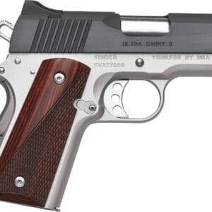 Kimber Mfg, Inc 3200332 Ultra Carry II  9mm Luger 8+1 3" Stainless Match Grade Barrel, Matte Black Brushed Serrated Steel Slide, Satin Silver Aluminum Frame w/Beavertail, Rosewood Grip