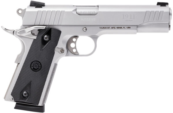 Taurus 1191109 1911  Full Size Frame 45 ACP 8+1 5" Matte Stainless Steel Barrel, Serrated Stainless Steel Slide, Matte Stainless Steel Frame w/Beavertail, Black Checkered Polymer Grip, Right Hand