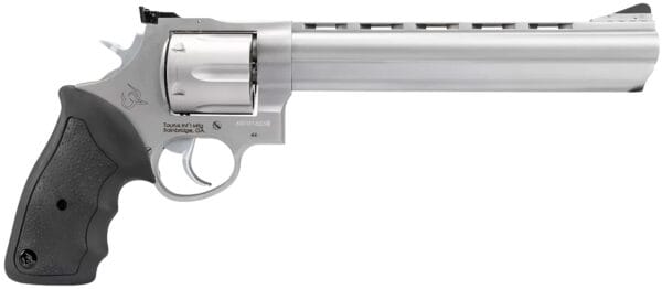 Taurus 2440089 44  Large Frame 44 Rem Mag 6rd 8.37" Matte Stainless Ported Barrel, Matte Stainless Cylinder & Frame, Black Finger Groove Rubber Grip, Transfer Bar Safety Exposed Hammer