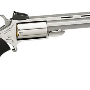 North American Arms MMTL Mini-Master *CA Compliant 22 LR 5rd 4" Vent Rib Barrel, Overall Stainless Steel Finish, Finger Grooved Black Rubber Grip, Adjustable Sights
