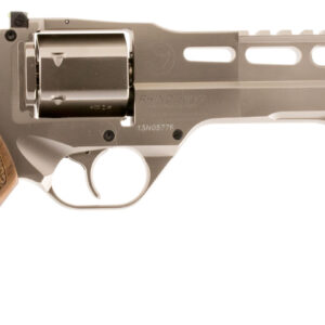 Chiappa Firearms 340224 Rhino 60DS  Small Frame 357 Mag 6 Shot, 6" Nickel-Plated Steel Vent Rib Barrel & Cylinder, Nickel-Plated Aluminum Frame, Walnut Grip, Concealed Hammer
