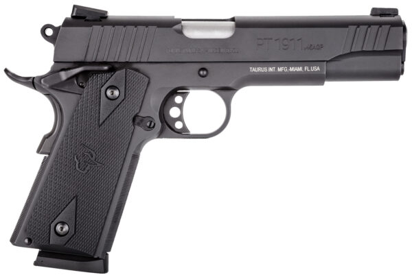 Taurus 1191101FS 1911  Full Size 45 ACP 8+1 5" Matte Stainless Steel Barrel, Matte Black Serrated Steel Slide & Frame, Black Checkered Polymer Grip, Right Hand
