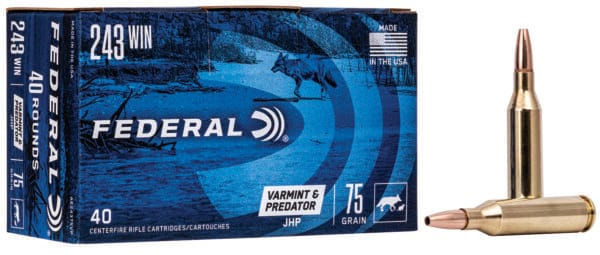Federal AE24375VP American Eagle Varmint & Predator 243Win 75gr Jacketed Hollow Point 40 Per Box/5 Case