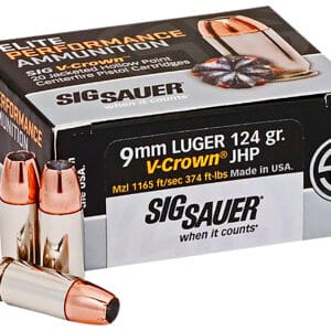 Sig Sauer E9MMA220 Elite Performance  9mmLuger 124gr V-Crown Jacketed Hollow Point 20 Per Box/10 Case