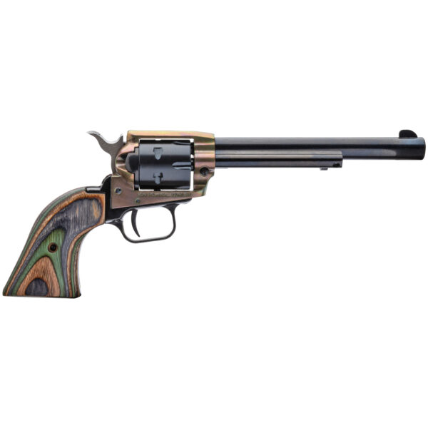 Heritage Mfg Rough Rider 22 LR/22 WMR 6 Shot, 6.50" Black Steel Barrel & Cylinder, Simulated Case Hardened Zinc Alloy Frame, Camo Laminate Grip, Hammer/Thumb Safety, Exposed Hammer - Image 3