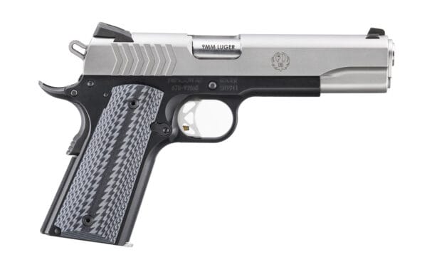 RUGER SR1911 LIGHTWEIGHT 9MM 5" BLK/STS  G10 2-9RD MAGS