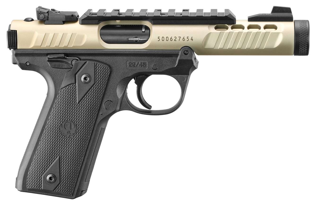 RUGER MRK IV 22/45LTE 22LR 4.4" T.B. CHAMPAGNE ANODIZED BLACK GRIPS 2-10RD MAGS