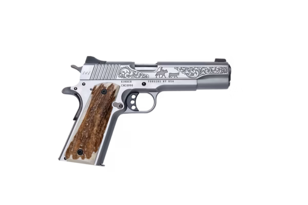 KIMBER CUSTOM CATTLEMAN 1911 45ACP PISTOL STAINLESS ENGRAVED, STAG GRIPS 1 OF 200 MADE