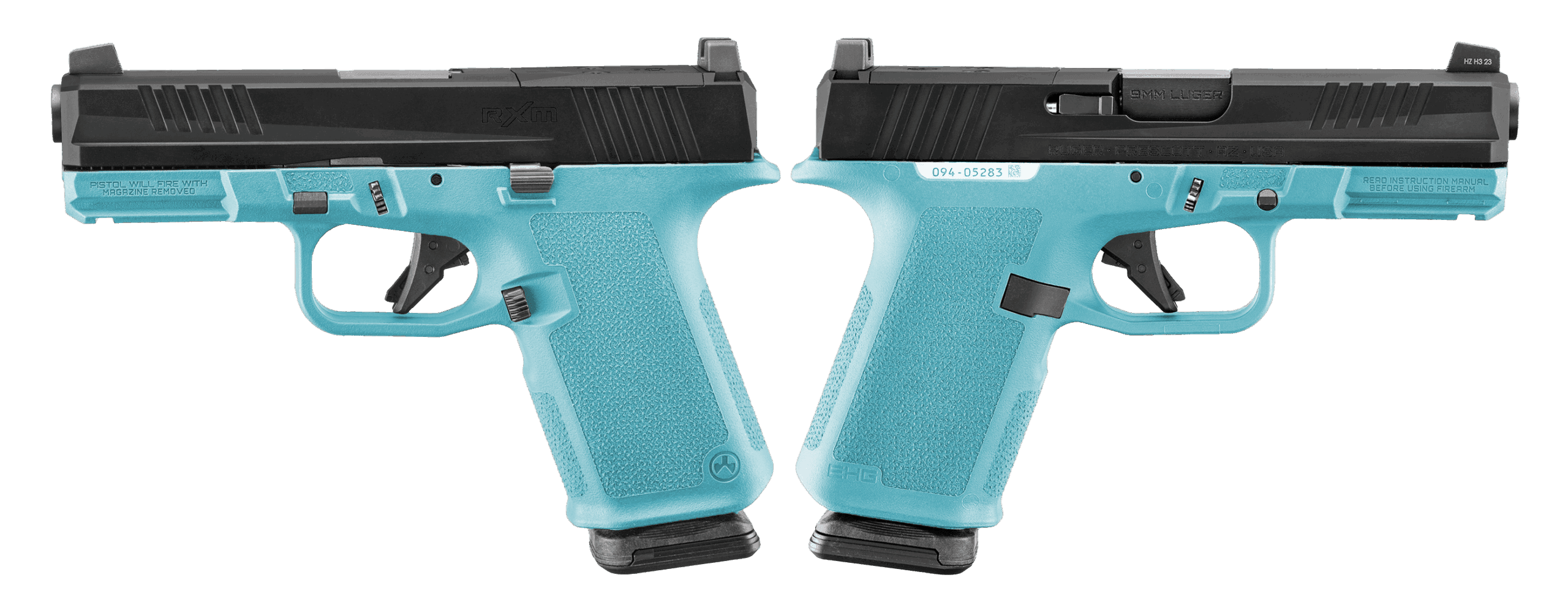 RUGER RXM 9MM PISTOL 4" BBL ROBIN EGG BLUE MAGPUL EHG, O.R. 2-15RD MAGS - ORION EXCLUSIVE