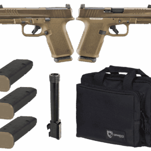 RUGER RXM TACTICAL BUNDLE 9MM PISTOL 4" THREADED, 2 TONE FDE O.R. RANGE BAG, 2-15RD MAGS