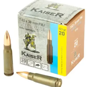 CENT Kaiser 7.62X39 STL CS 123GR FMJ NON CORROSIVE 20RD BX 1000RD CS