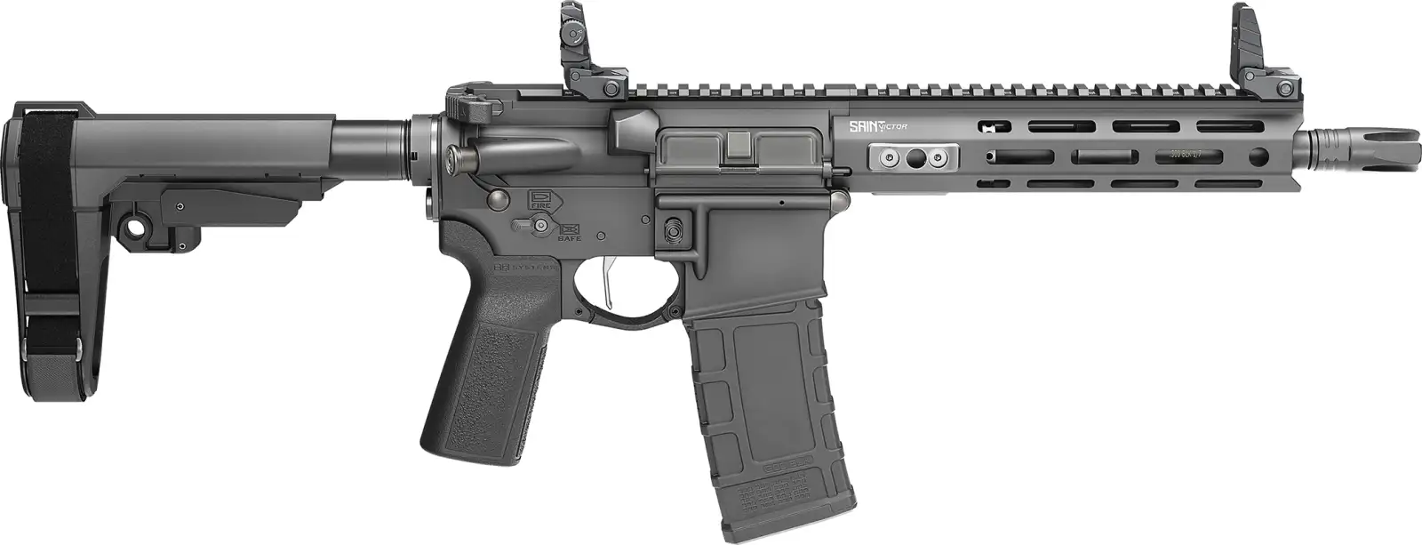 SPRINGFIELD ARMORY SAINT VICTOR 300BLK PISTOL BLACK, FU SIGHTS, SBA3 BRACE 1-30RD