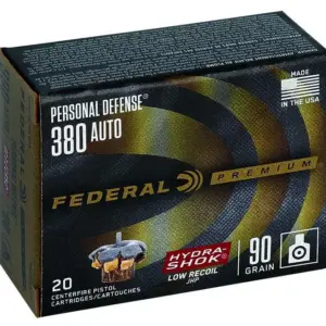 FEDERAL 380 AUTO 90GR HYDRA-SHOK JHP 20 RD/BX 10 BX/CS