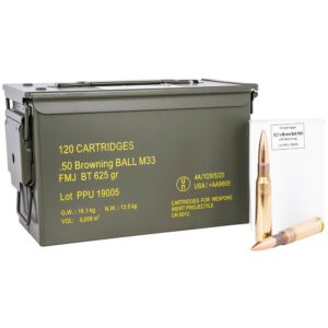 PPU Rangemaster Rifle Ammunition .50 BMG 625gr FMJ 2940 fps 120/ct (Metal Can)
